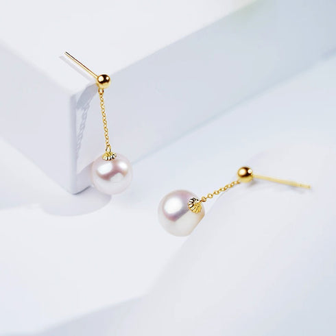 Elegant Pearl Gold Line Earrings - 8-11mm Sizes for Every Style